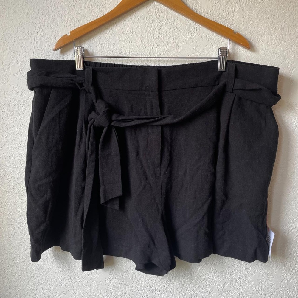 ASOS Design Black Linen Blend Tie Waist Shorts Plus Size 18 XL